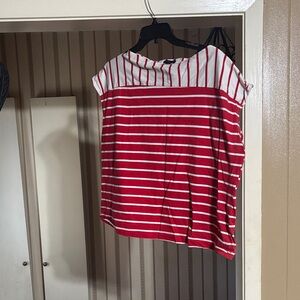 Who What Wear Red and White Striped Short Sleeve Top